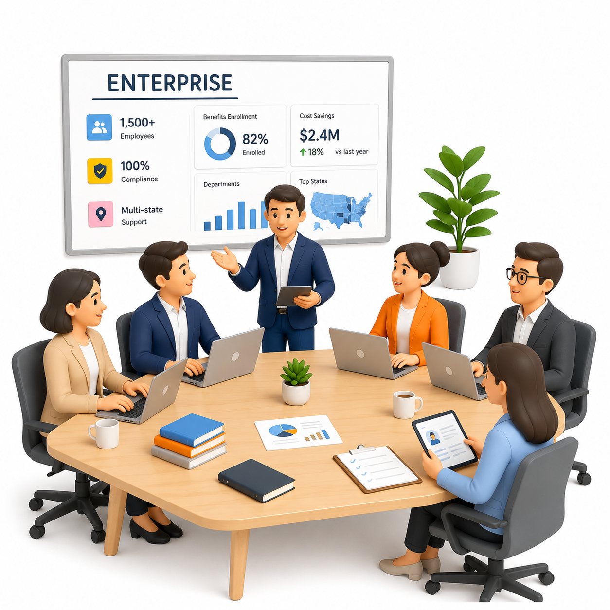 An enterprise team reviewing benefits