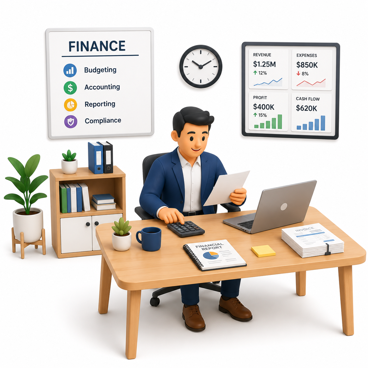 A finance leader reviewing reports