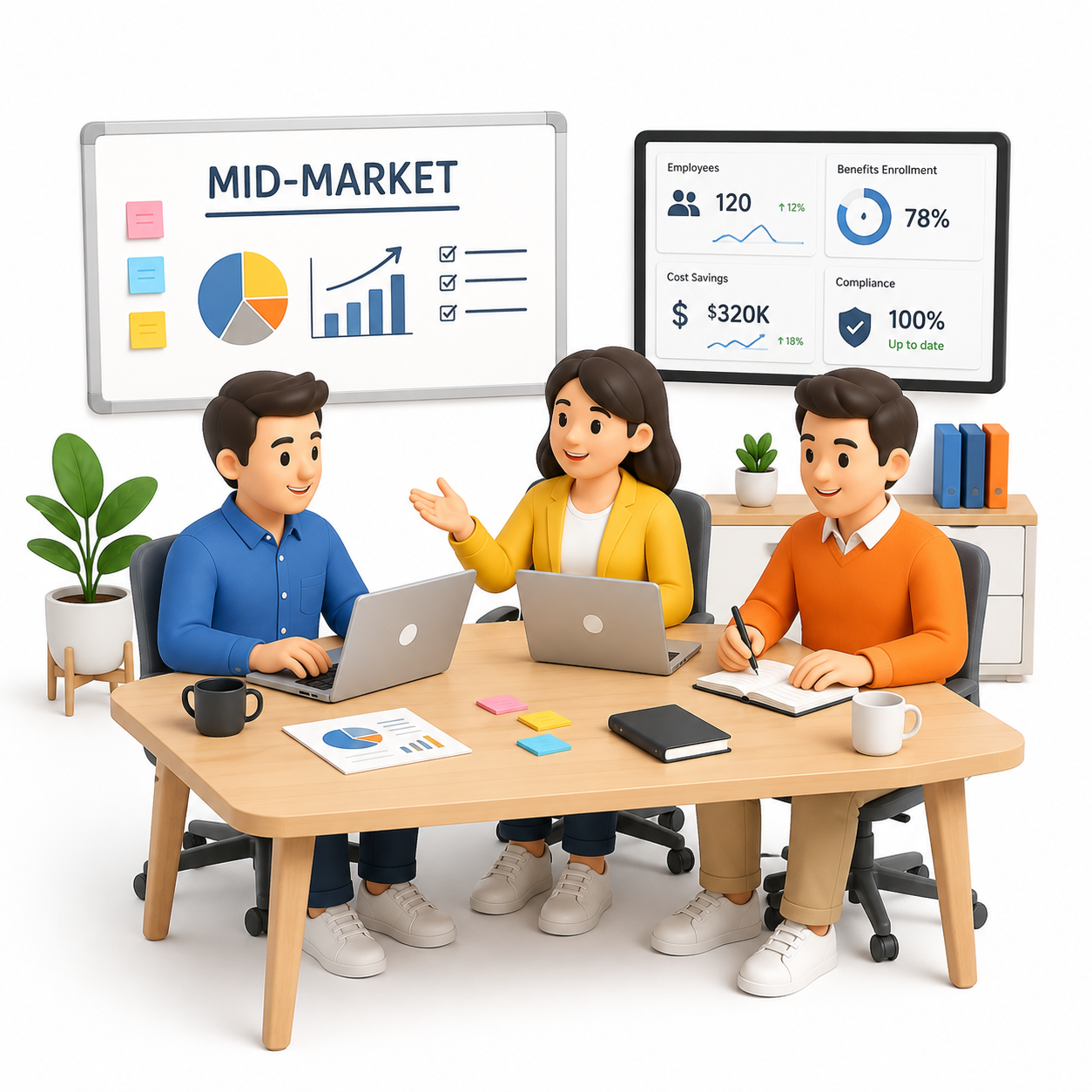 A mid-market team reviewing benefits